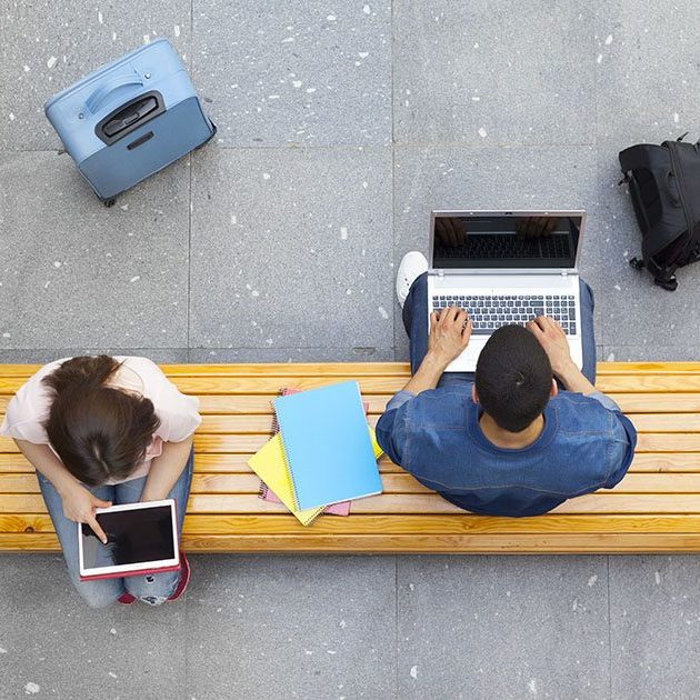 Top view of students studying at the main hall university